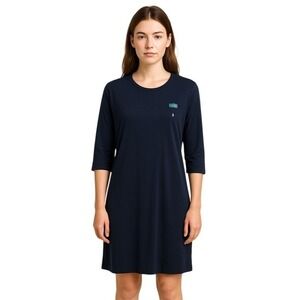 Lauren Ralph Lauren Women Dress Y2K Navy Crew Neck Ribbed 3/4 Sleeve Preppy‎ Lg